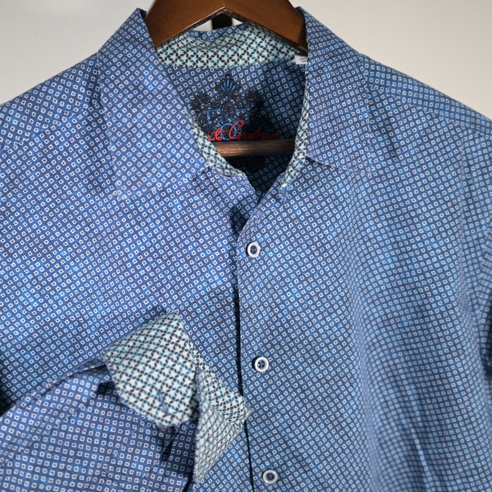 Robert Graham Mens XL Classic Fit Blue Geometric Print Long Sleeve Button Shirt